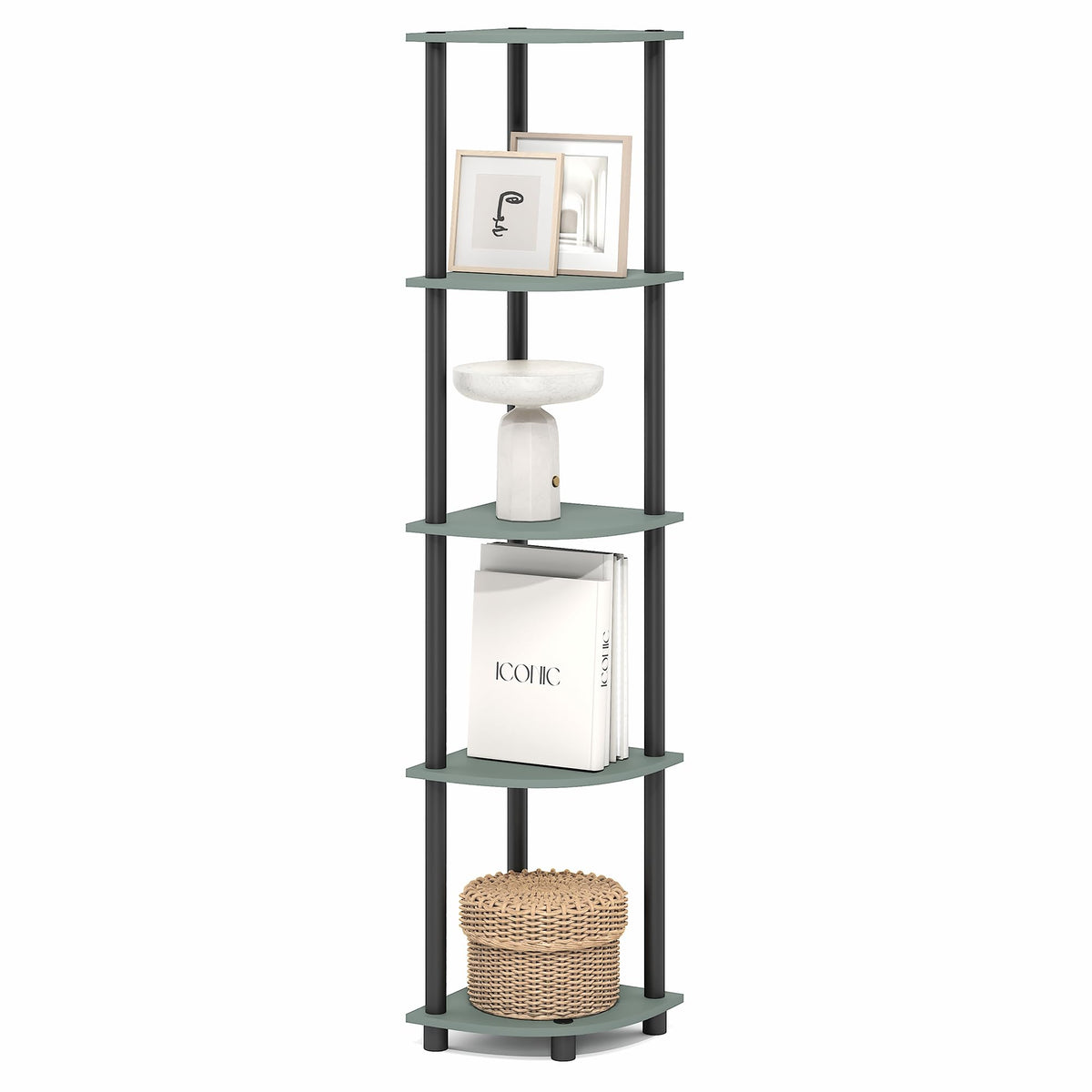 99152BE/WH/IV 3-Tier Go Green Multipurpose Storage Rack Shelving Unit Bookshelf Cabinet with 2 Bins, Beech Finish