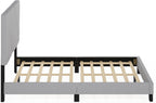 Skylar Bed Frame, Full Size Bedframe with Geometric Design Upholstered Headboard, Bed with Adjustable Headboard, No Box Spring Needed, 12pcs Wooden Slat Support, for Bedroom, Dorm, Glacier