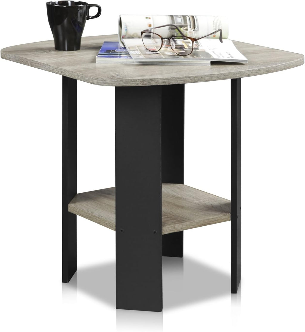 SIMPLE DESIGN Set of 2 Side Table, 2-Tier End Table, French Oak