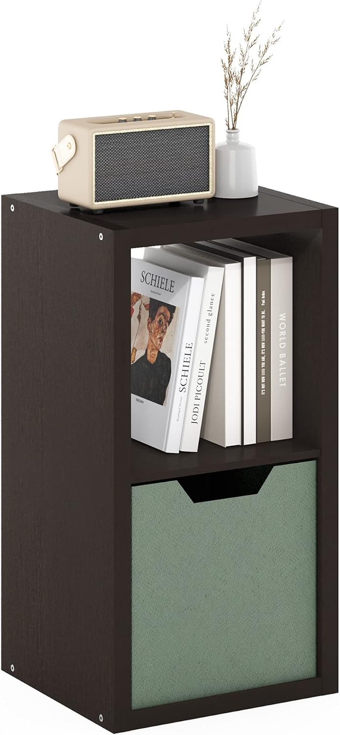 CUBICLE 2-Cube Book Shelf, Extra Thick Frame Bookshelf, Dark Oak