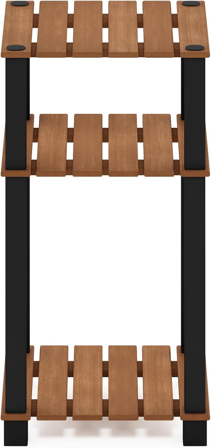 Pangkor 3-Tier Turn-N-Tube Indoor Outdoor Plant Shelf Wood Side Table with Square Poles, Natural/Black