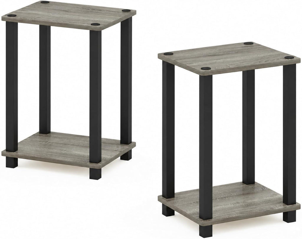 Simplistic Toolless Assembly Set of 2 Side Table, Grey 2-Tier End Table, Open Shelf Night Stand, Bedside Table for Living Room, Bedroom, Home Office, Grey Oak/Black