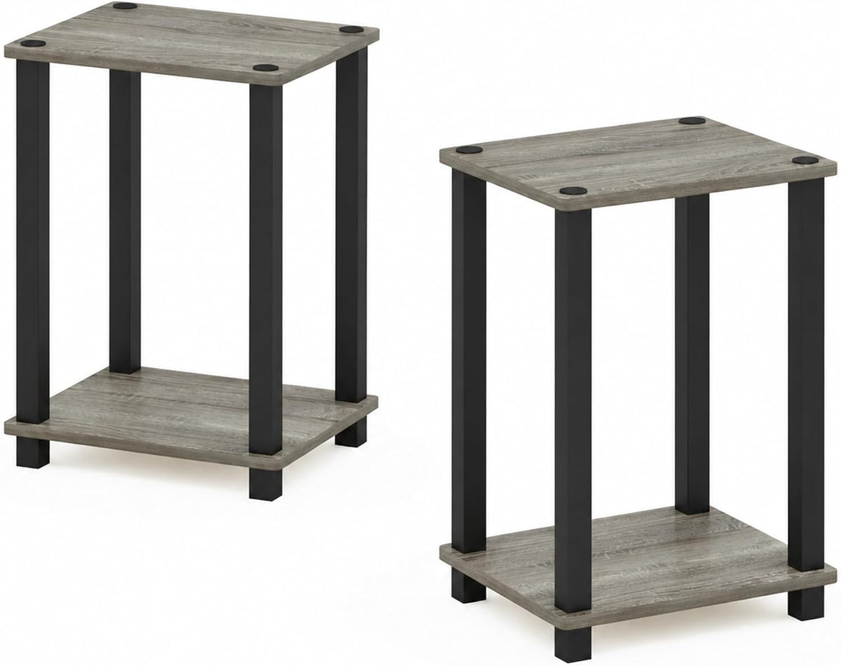 Simplistic Toolless Assembly Set of 2 Side Table, Grey 2-Tier End Table, Open Shelf Night Stand, Bedside Table for Living Room, Bedroom, Home Office, Grey Oak/Black