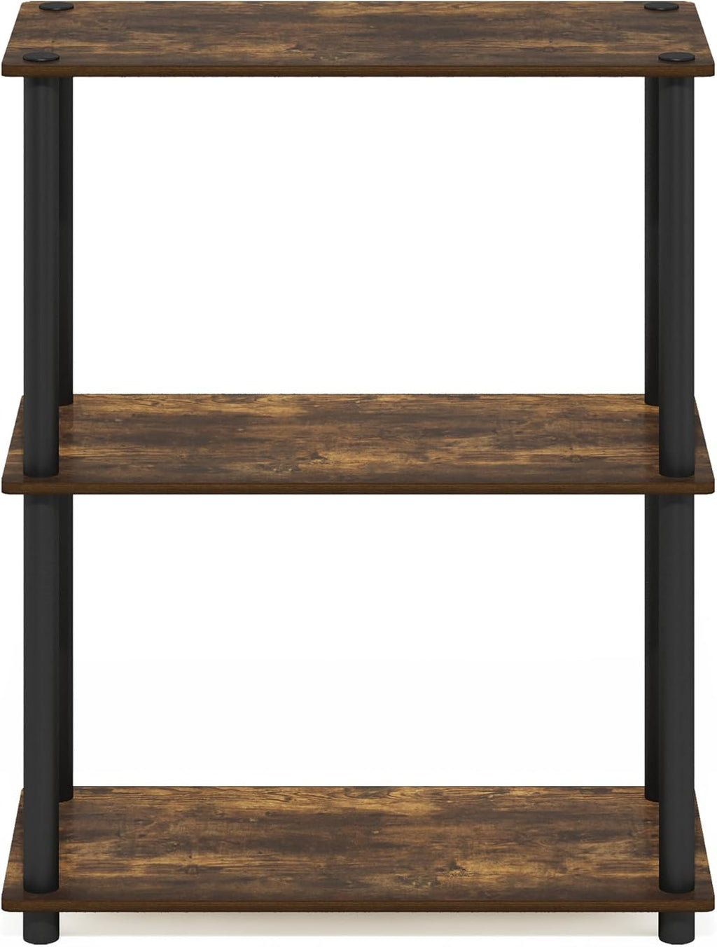 Turn-N-Tube Toolless Assembly Storage Shelves, 3-Tier Rustic Brown Book Shelf, Open Storage Bookshelf, for Organization and Storage, Living Room, Home Office, Bedroom, Amber Oak