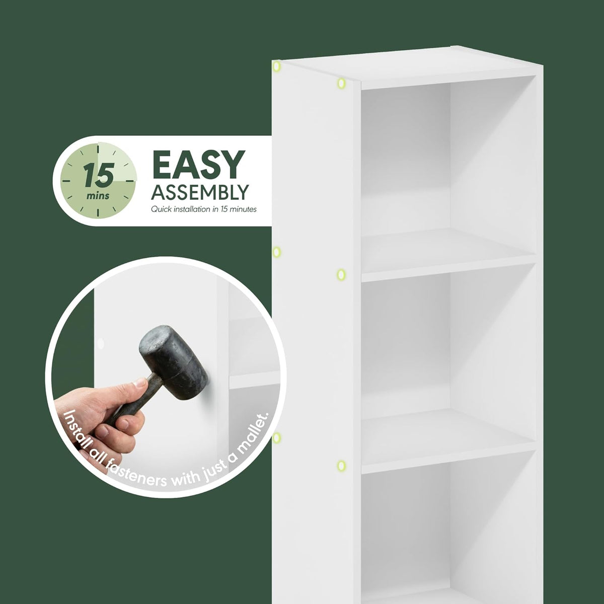 Pasir 3-Tier No Tool Assembly Open Shelf Bookcase, White
