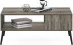 Claude 2-Tier Grey Coffee Table, Mid-Century Style Coffee Table with Wooden-Legs, Side Table with Open Shelf, for Living Room, Bedroom, Home Office, Grey Oak