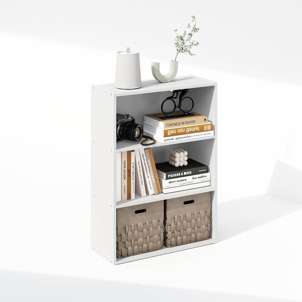 Simple Book Shelf, 3-Tier Bookshelf, Storage Shelves Bookcase, 9.7 x 23.7 x 31.5, for Living Room, Bedroom, Home Office, Plain White
