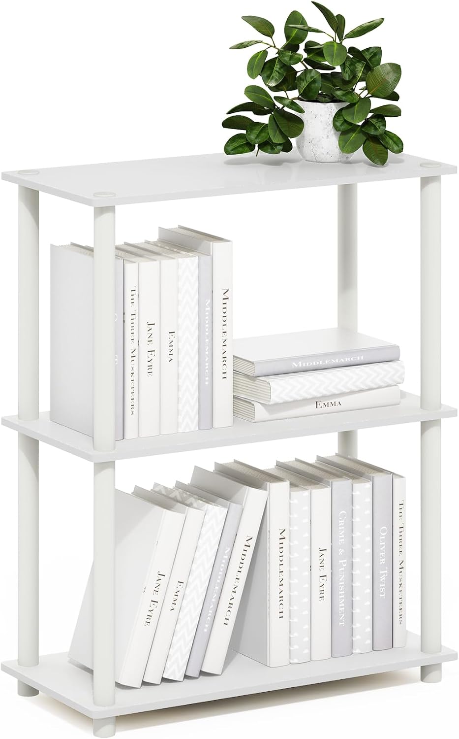Turn-N-Tube Storage Shelves, 3-Tier Book Shelf, Corner Shelf, Toolless Open Shelves, for Organization and Storage, Living Room, Garage, Home Office, White