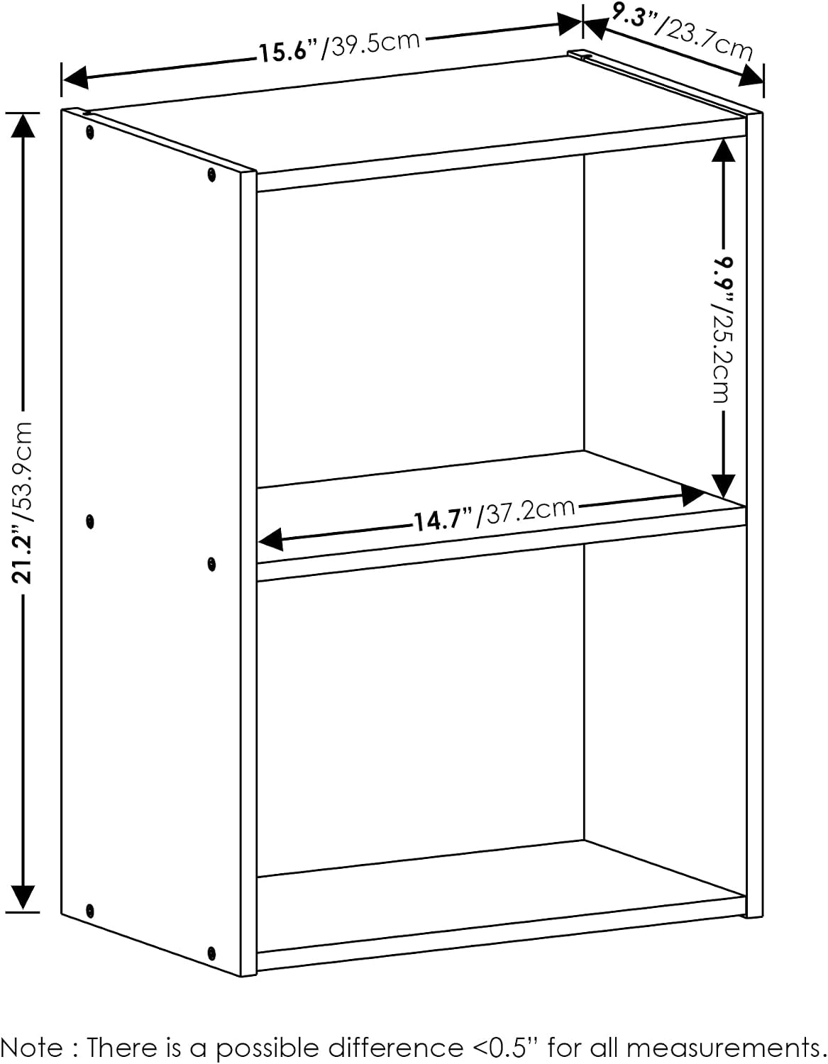 LUDER 2-Tier Book Shelf, Open Shelves Bookshelf, Blackwood