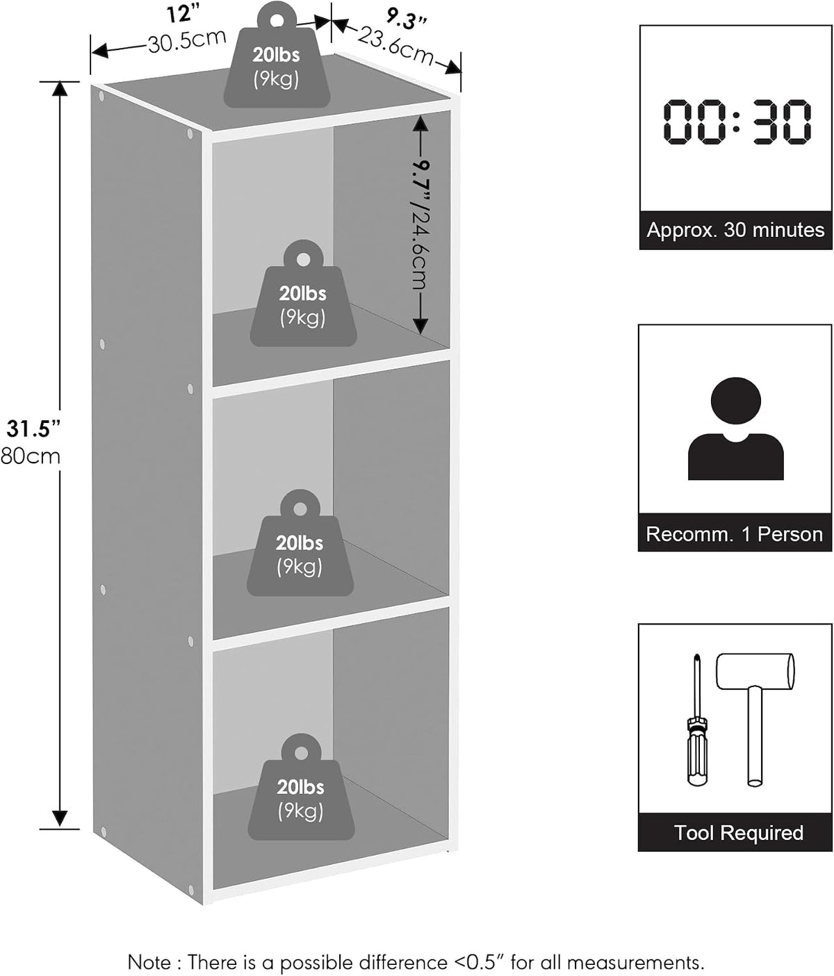 Reed Closet Organizers and Storage, 3-Tier Closet Organizer, Open Shelf Closet Storage, for Wardrobe, Bedroom, Living Room, Blackwood