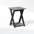 TIDUR 2-Tier Oval Night Stand with Open Shelf, French Oak
