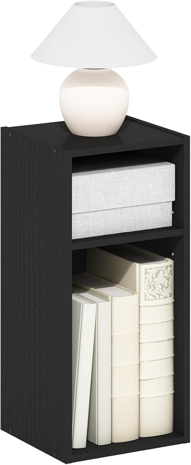 Fulda Book Shelf, 2-Tier Narrow Bookshelf, Bookcase with 10-in Width Storage Shelf, 9.3 x 9.8 x 21.2, for Living Room, Bedroom, Home Office, Blackwood
