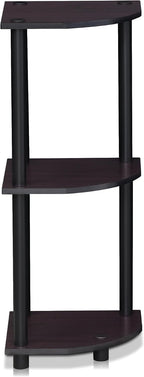 Turn-N-Tube Toolless Assembly 3-Tier Corner Shelf, Black Corner Book Shelf, Open Shelves Bookshelf, for Organization and Storage, Living Room, Home Office, Bedroom, Dark Mocha