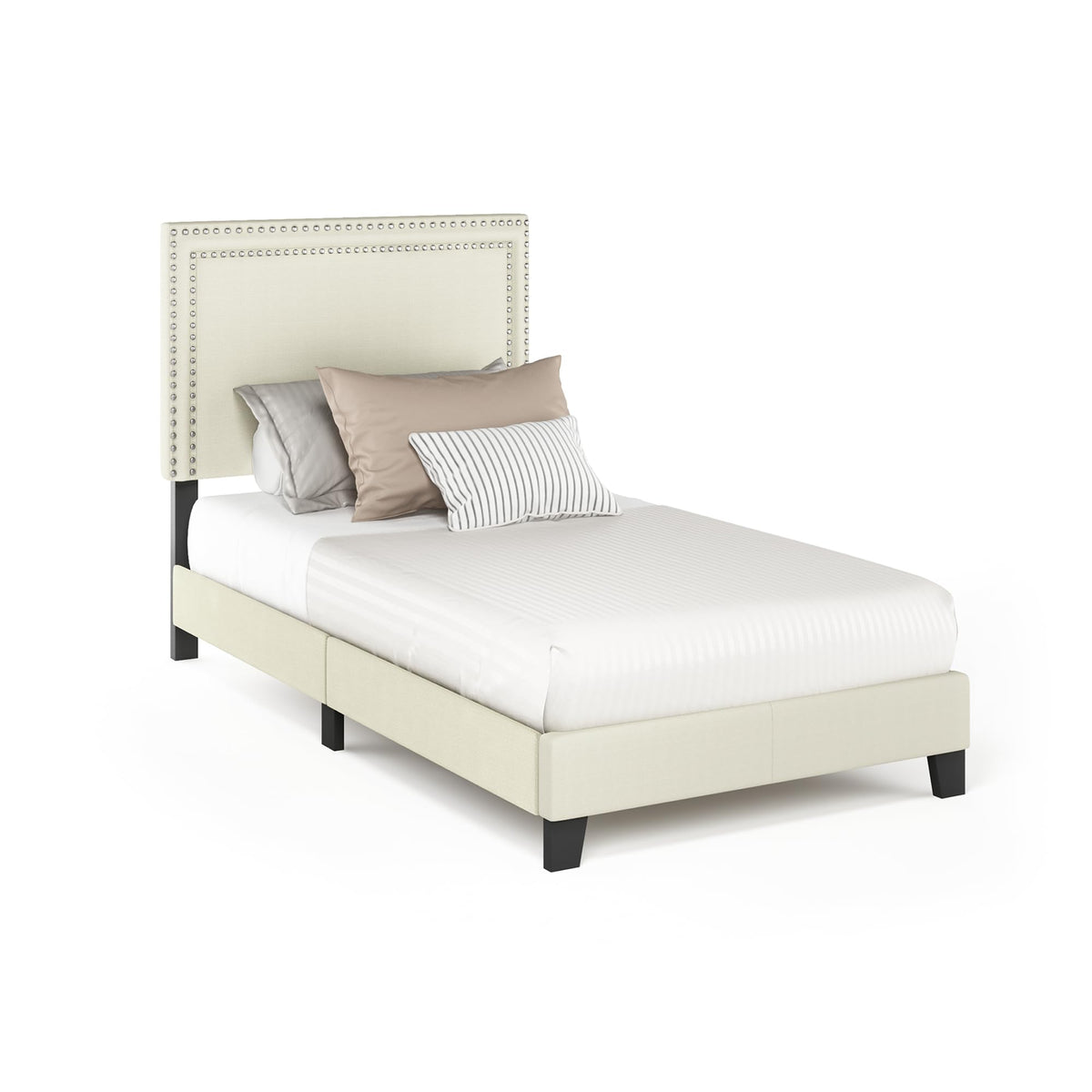 Laval Button Double Row Nail Head Bed Frame, Queen Size, Glacier