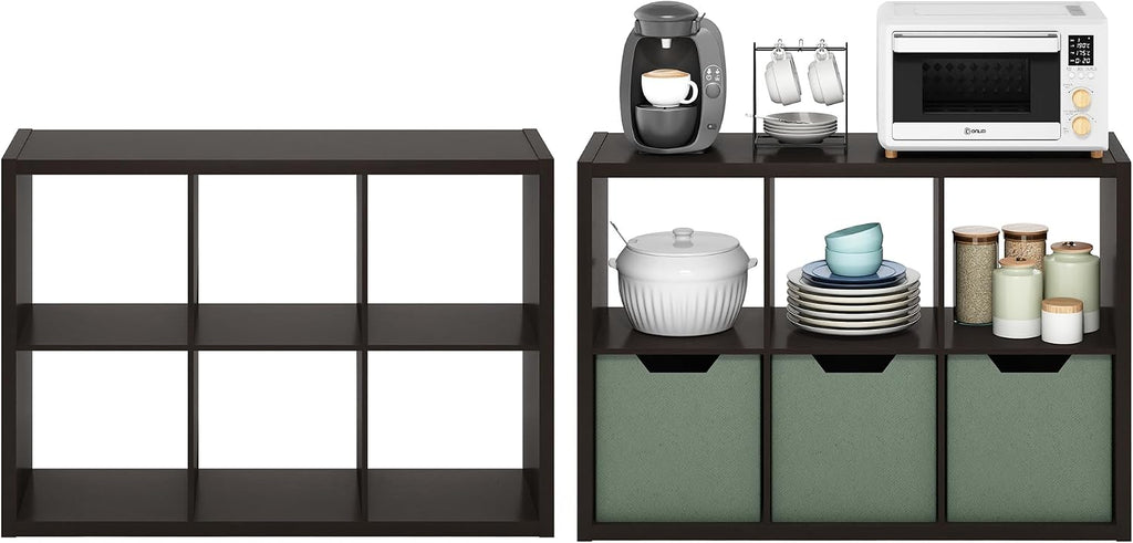 Cubicle Book Shelf Set of 2, 6-Cube Bookshelf, Black Dark Oak
