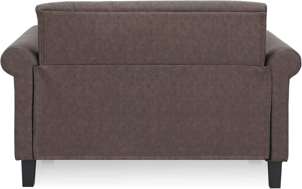 Bastia Vintage Modern Chesterfield Button Tufted Loveseat/Sofa Couch for Living Room, Brown Faux Leather