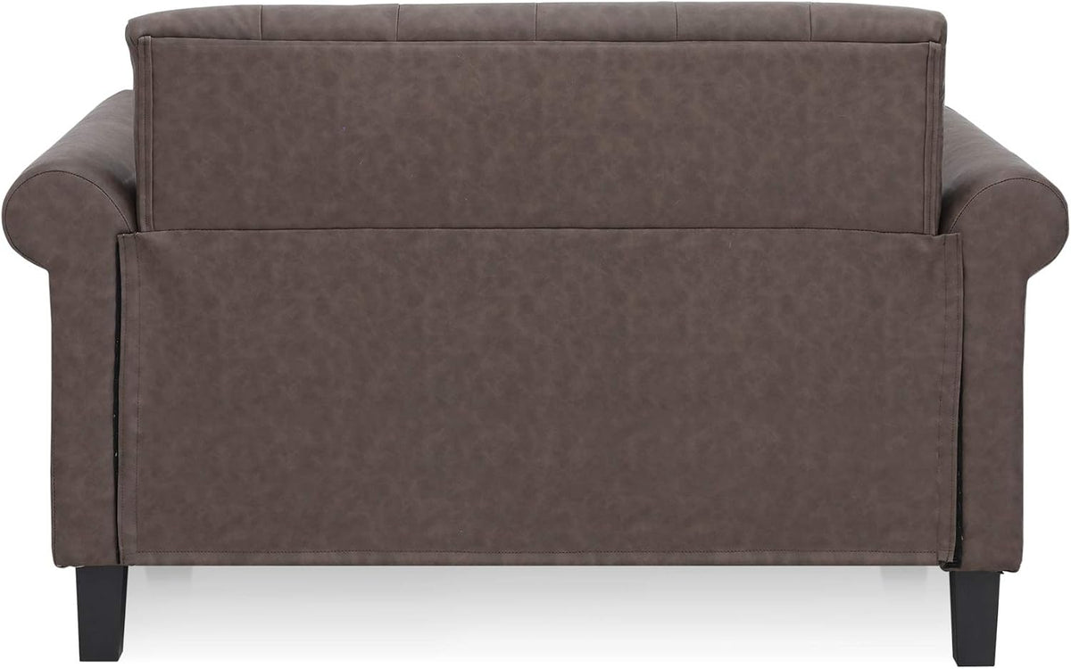 Bastia Vintage Modern Chesterfield Button Tufted Loveseat/Sofa Couch for Living Room, Brown Faux Leather