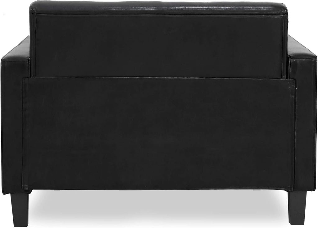 BRIVE 2-Seater Loveseat Sofa, 54" Wide, Black Faux Leather