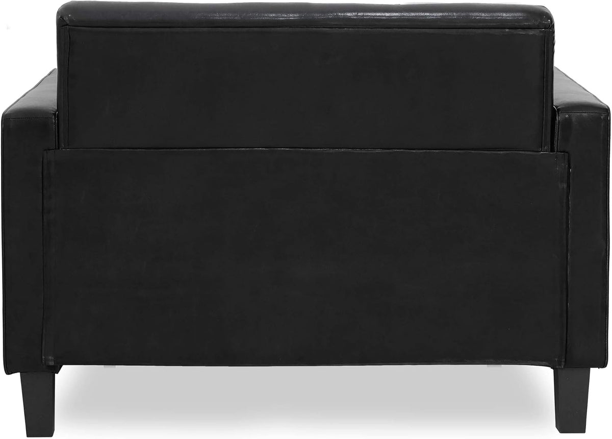 BRIVE 2-Seater Loveseat Sofa, 54" Wide, Black Faux Leather