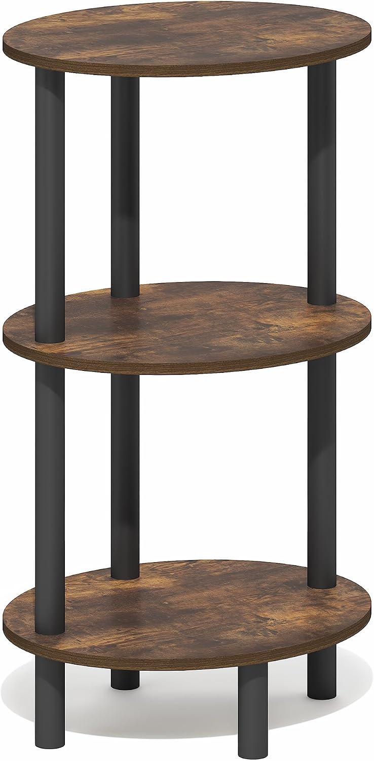 Turn-N-Tube 3-Tier Oval Night Stand, Toolless Assembly Narrow Nightstand, Modern Side Table, End Table, for Living Room, Bedroom, Amber Pine