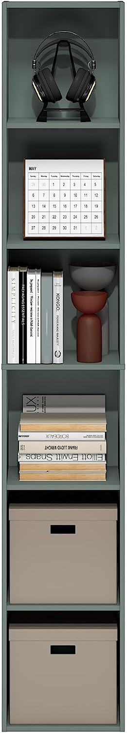 LUDER Book Shelf, 6-Tier Tall Modern Bookshelf, Bookcase with Open Shelves, 9.3 x 12 x 71, for Living Room, Bedroom, Home Office, Sage Green