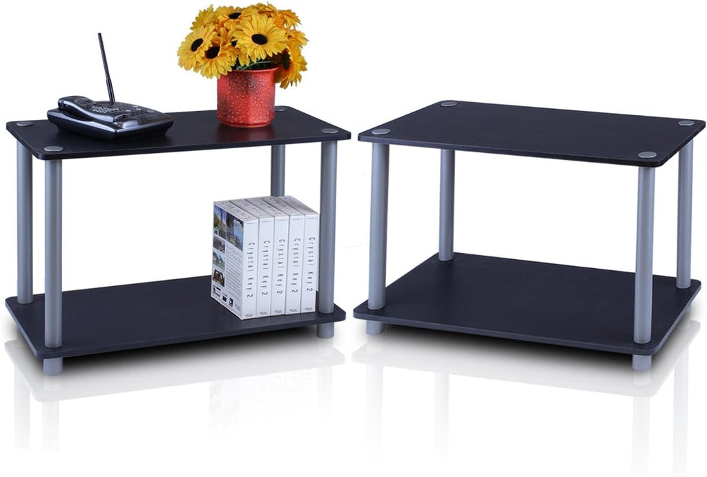Turn-N-Tube Side Table Set of 2, 2-Tier Modern Rectangle End Table with Open Shelf, Night Stand, Bedside Table, Toolless Assembly, for Living Room, Bedroom, Black