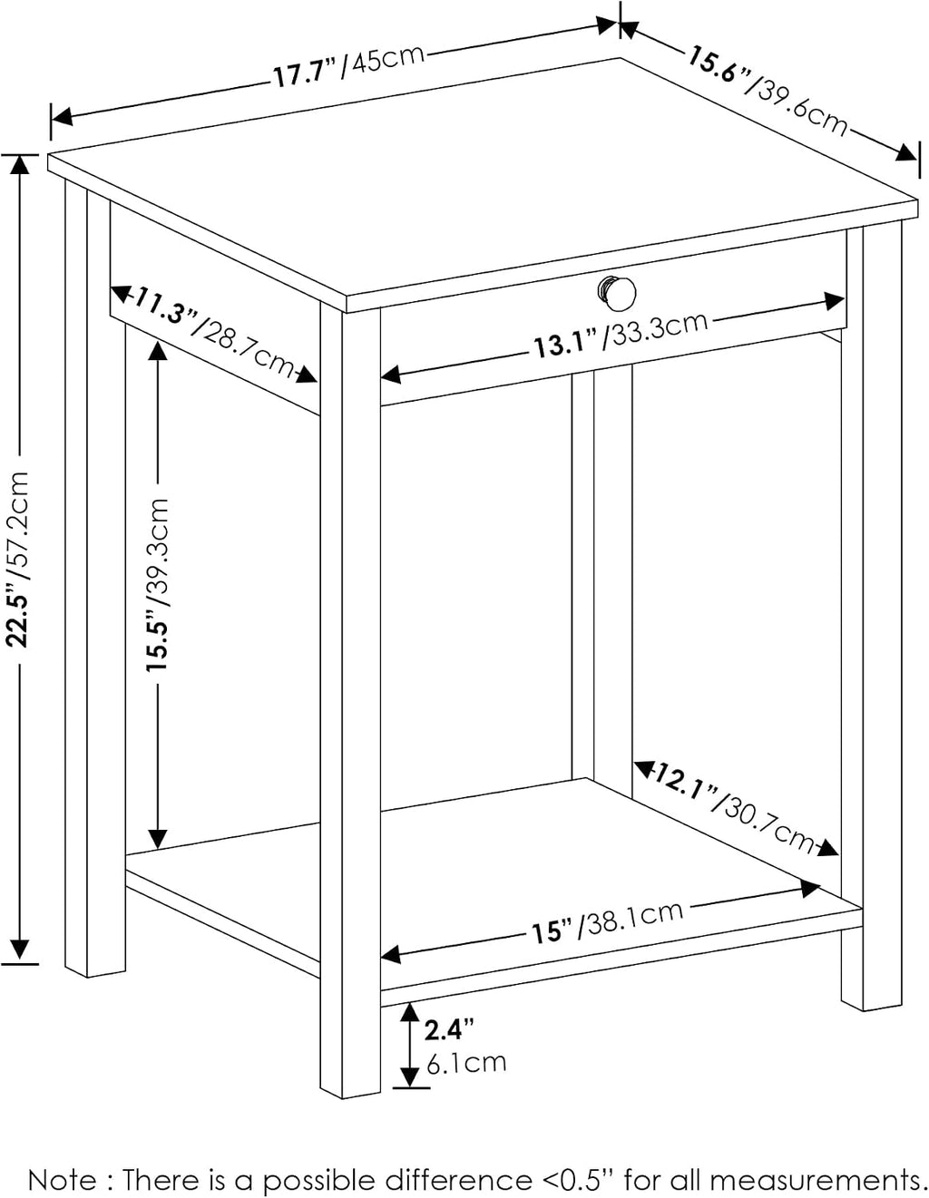 Classic Side Table with Drawer, 1 Pack, Rustic Oak