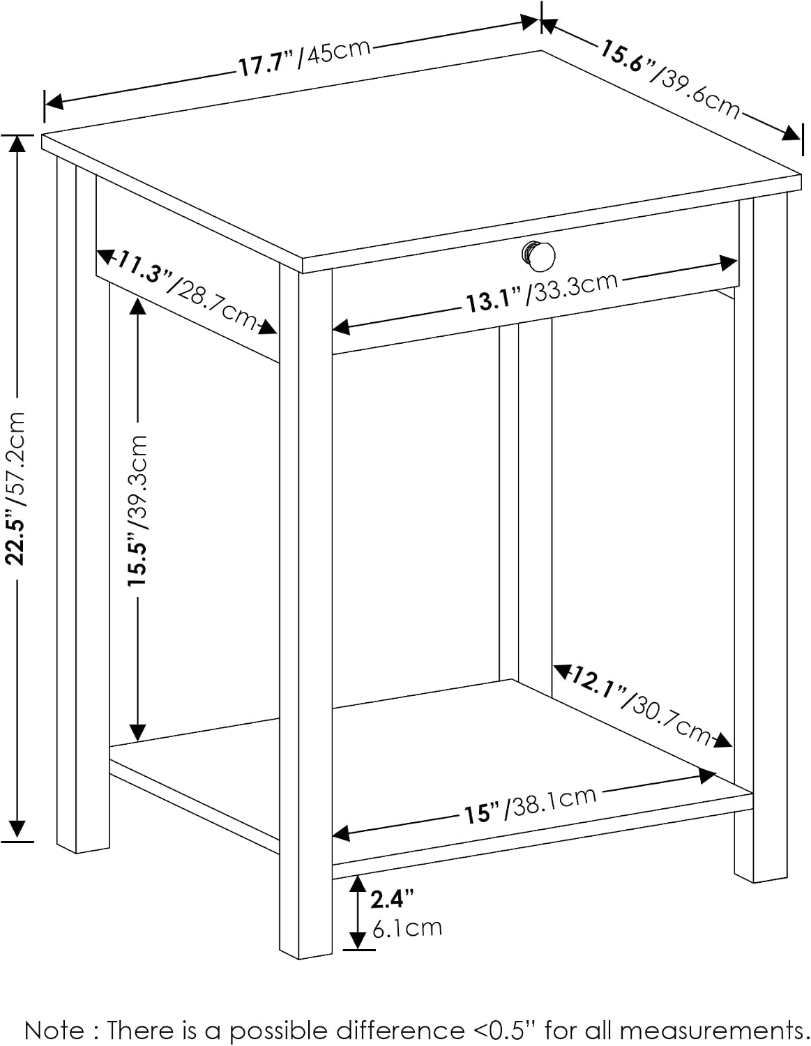 Classic Side Table with Drawer, 1 Pack, Rustic Oak