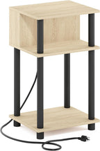Just Side Table, 3-Tier Charging Station End Table, Natural Oak