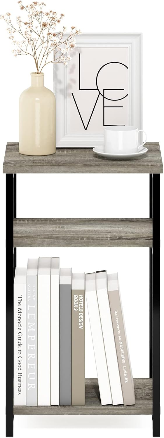 Just Side Table, 3-Tier Modern Metal Frame End Table, Grey Oak