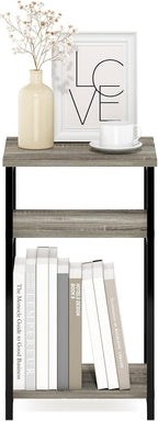 Just Side Table, 3-Tier Modern Metal Frame End Table, Grey Oak