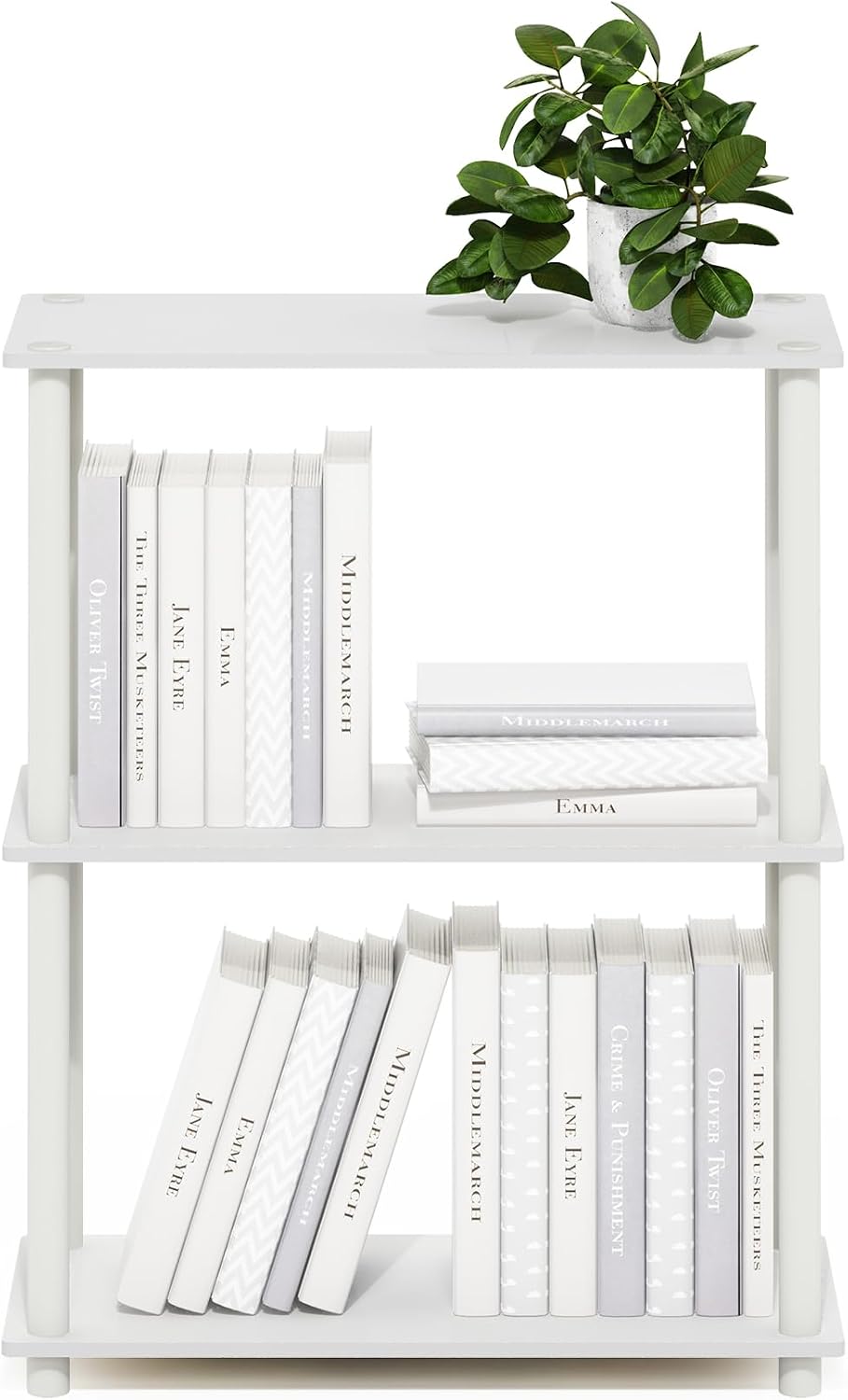 Turn-N-Tube Storage Shelves, 3-Tier Book Shelf, Corner Shelf, Toolless Open Shelves, for Organization and Storage, Living Room, Garage, Home Office, White