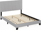 Lucy Bed Frame, Queen Size Bedframe with Geometric Design Upholstered Headboard, Bed with Adjustable Headboard, No Box Spring Needed, 12pcs Wooden Slat Support, for Bedroom, Dorm, Glacier