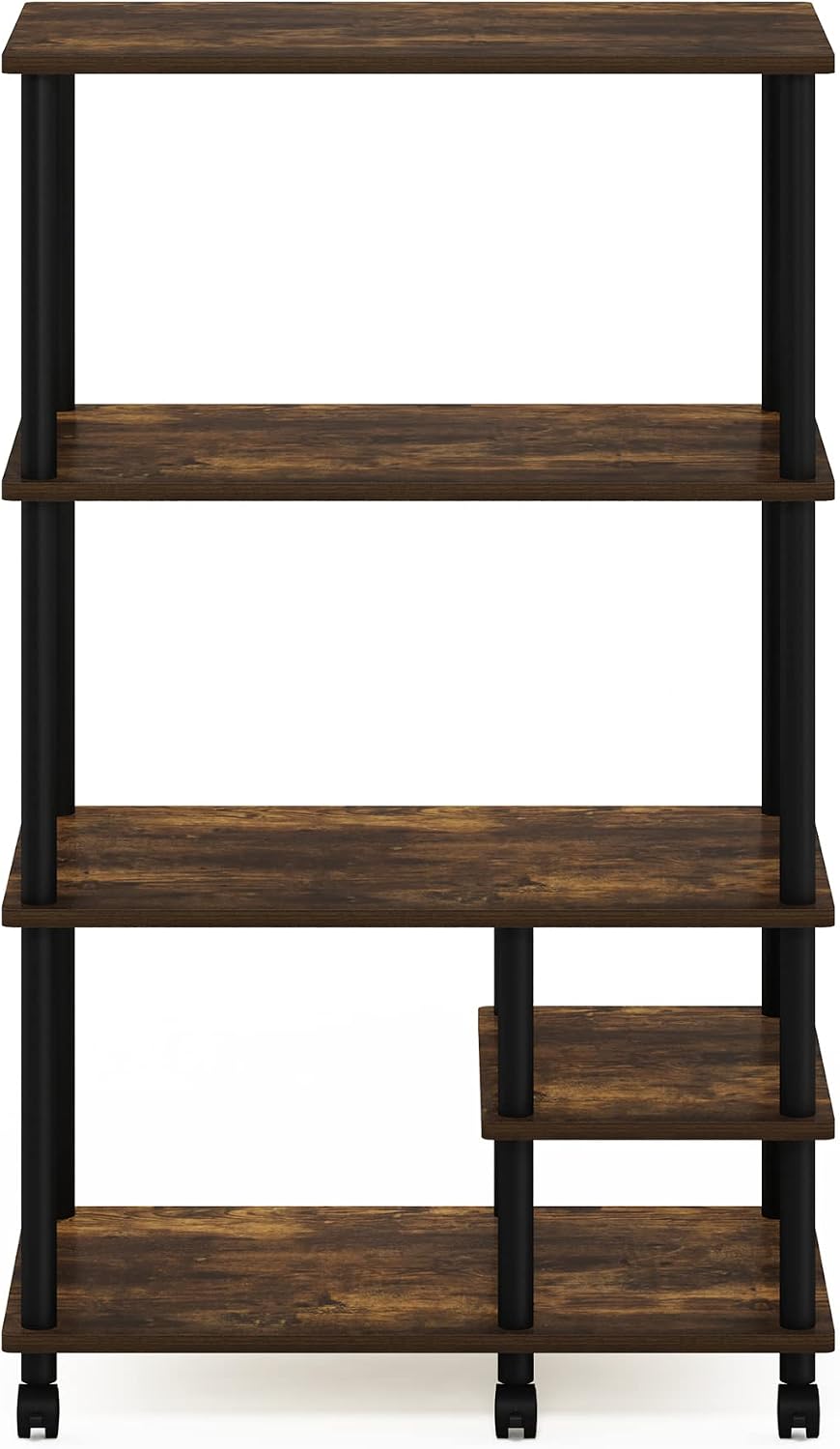 Turn-N-Tube 4-Tier Toolless Kitchen Storage Shelf Cart, Amber Pine/Black
