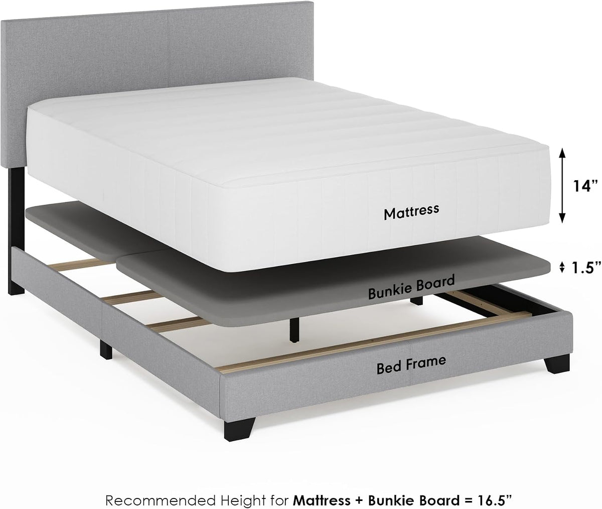 PESSAC Fabric Upholstered Bed Frame, Queen Size, Glacier