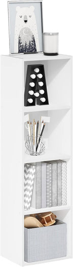 PASIR Book Shelf, 4-Tier Modern Bookshelf, Open Shelves Bookcase 9 x 12 x 42, Easy Assembly, for Living Room, Bedroom, Home Office, White