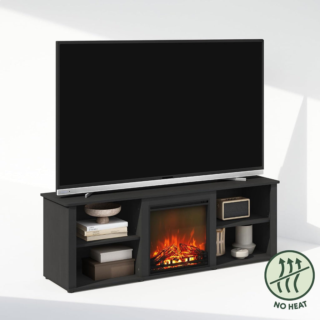Jensen Fireplace TV Stand, NO Heat Decorative Electric Fireplace TV Stand for TV up to 70 Inch, with Closed Back Storage, for Living Room, Americano