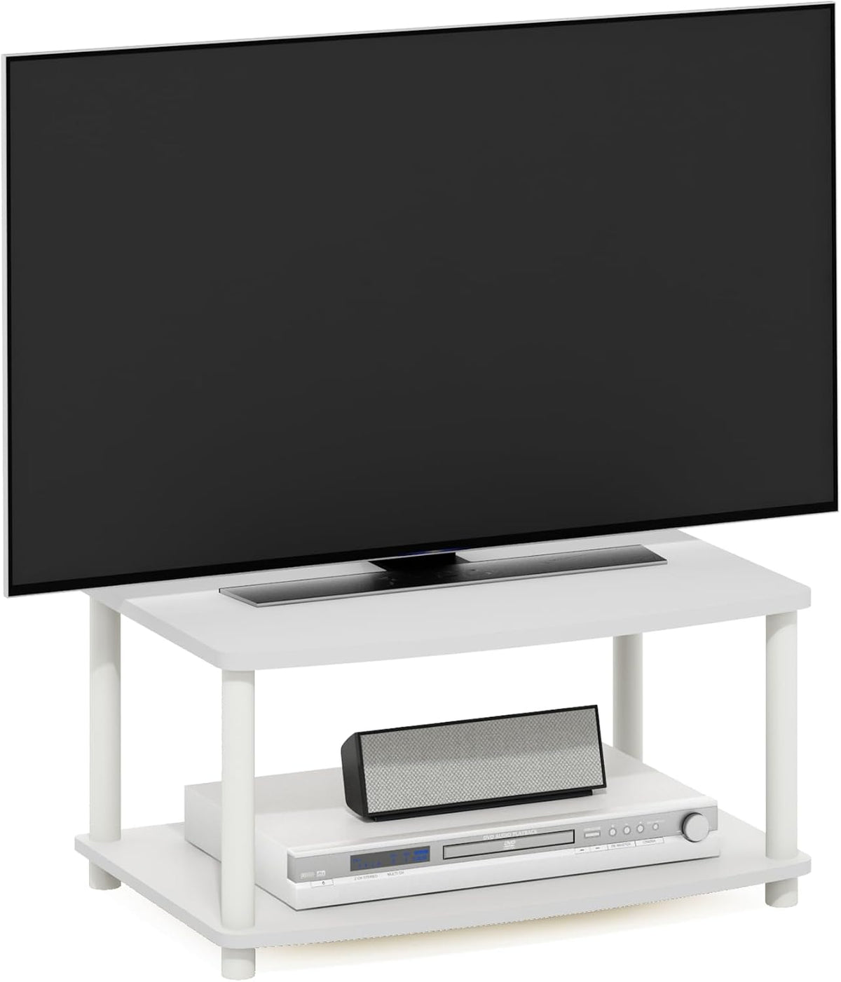 Turn-N-Tube TV Riser Stand, 2-Tier Small Elevated No Tools TV Stand, Console for TV up to 32 inch, 15.8 x 23.8 x 11, for Living Room, Bedroom, White