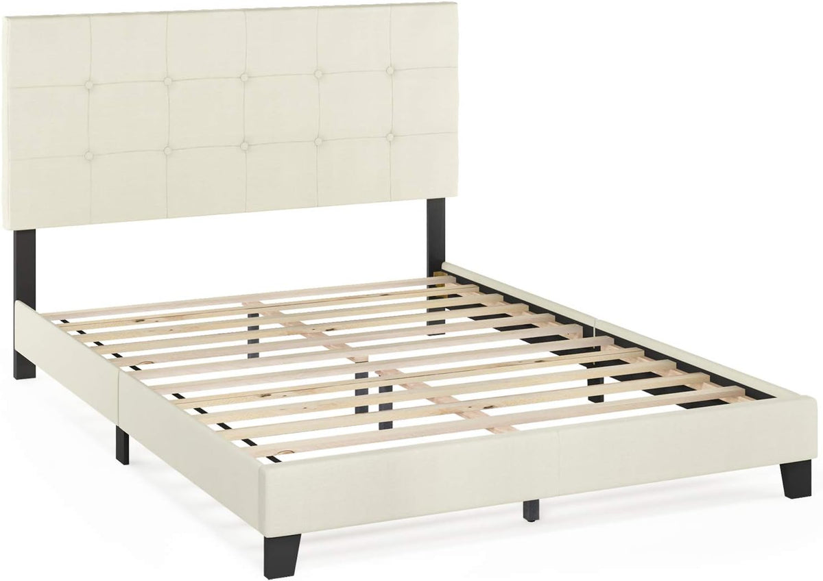 Laval Button Tufted Upholstered Platform Bed Frame, Queen, Linen