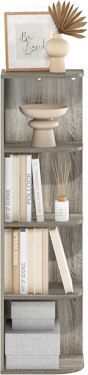 Pasir 4-Tier Corner Open Shelf Bookcase, French Oak