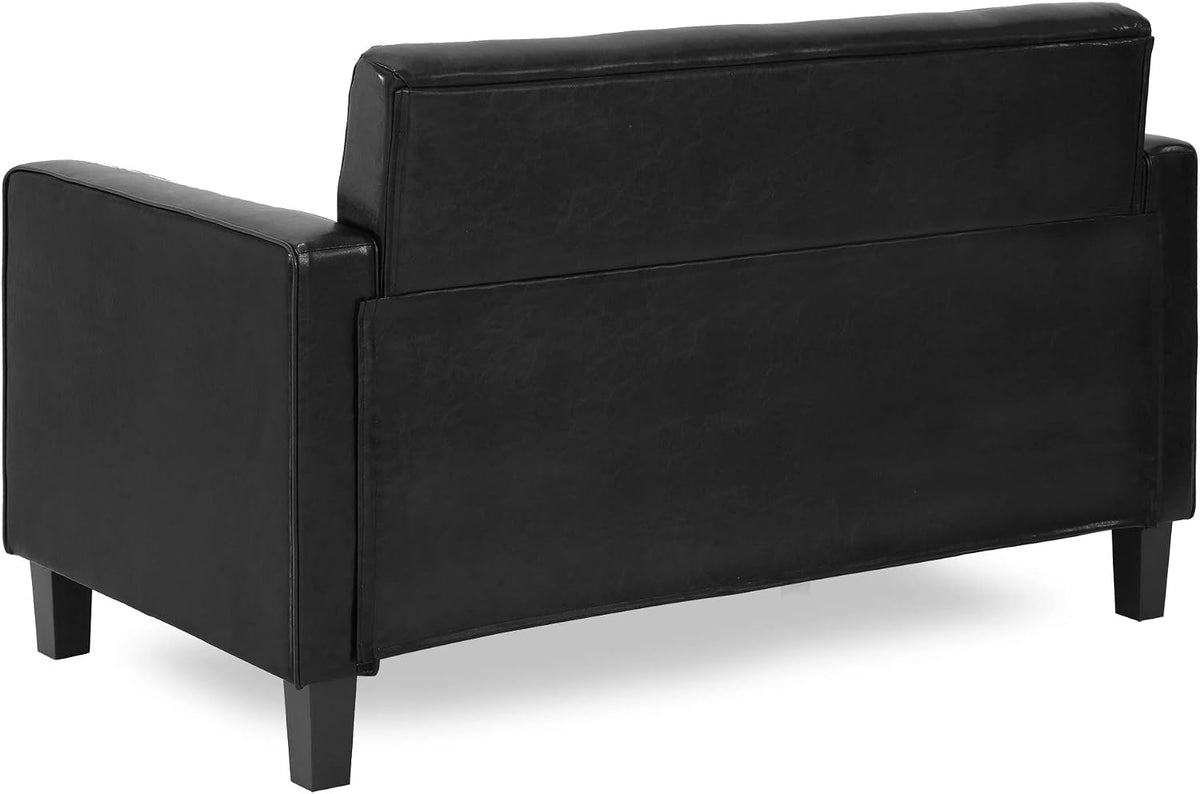 BRIVE 2-Seater Loveseat Sofa, 54" Wide, Black Faux Leather