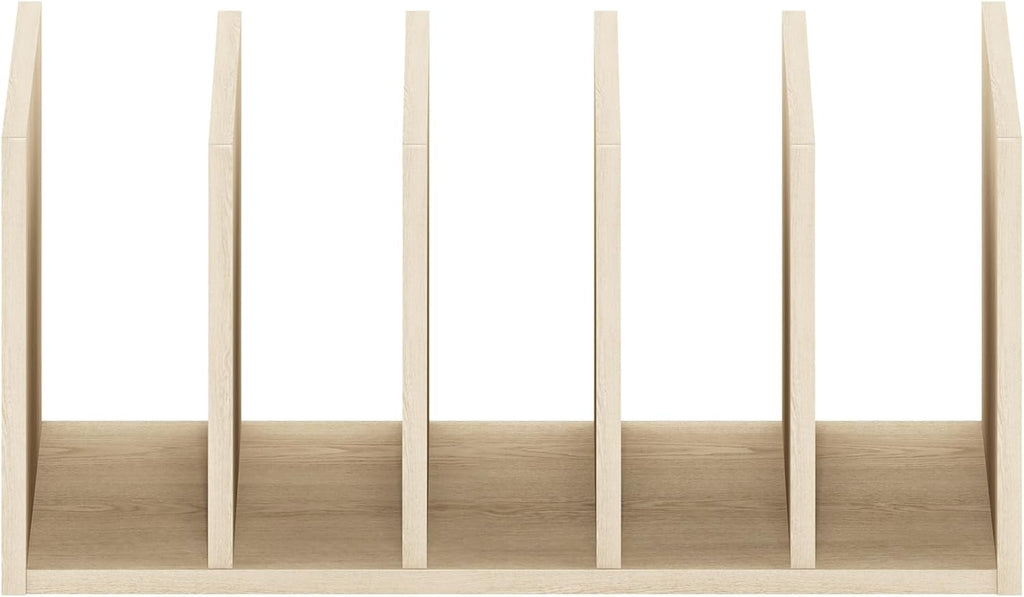 HERMITE Desk File Folder Organizers, 5-Space Vertical Desktop Office Organization Racks, Desk Top Display Book Shelf, for Paper, Office Supplies, Magazine, Bauhaus Oak