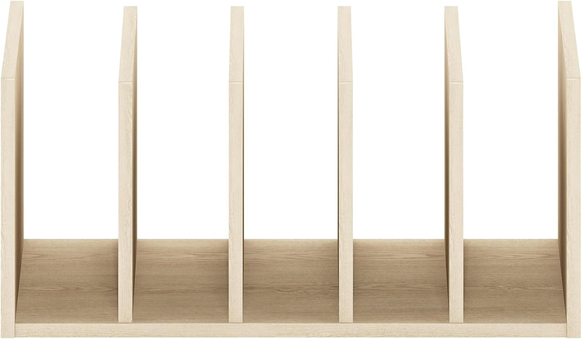 HERMITE Desk File Folder Organizers, 5-Space Vertical Desktop Office Organization Racks, Desk Top Display Book Shelf, for Paper, Office Supplies, Magazine, Bauhaus Oak