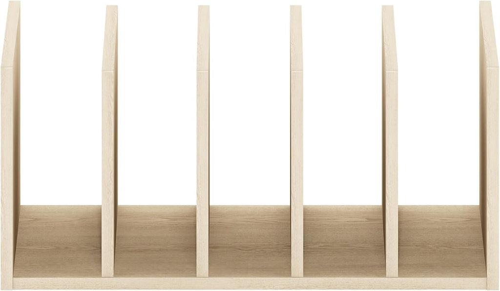 HERMITE Desk File Folder Organizers, 5-Space Vertical Desktop Office Organization Racks, Desk Top Display Book Shelf, for Paper, Office Supplies, Magazine, Bauhaus Oak