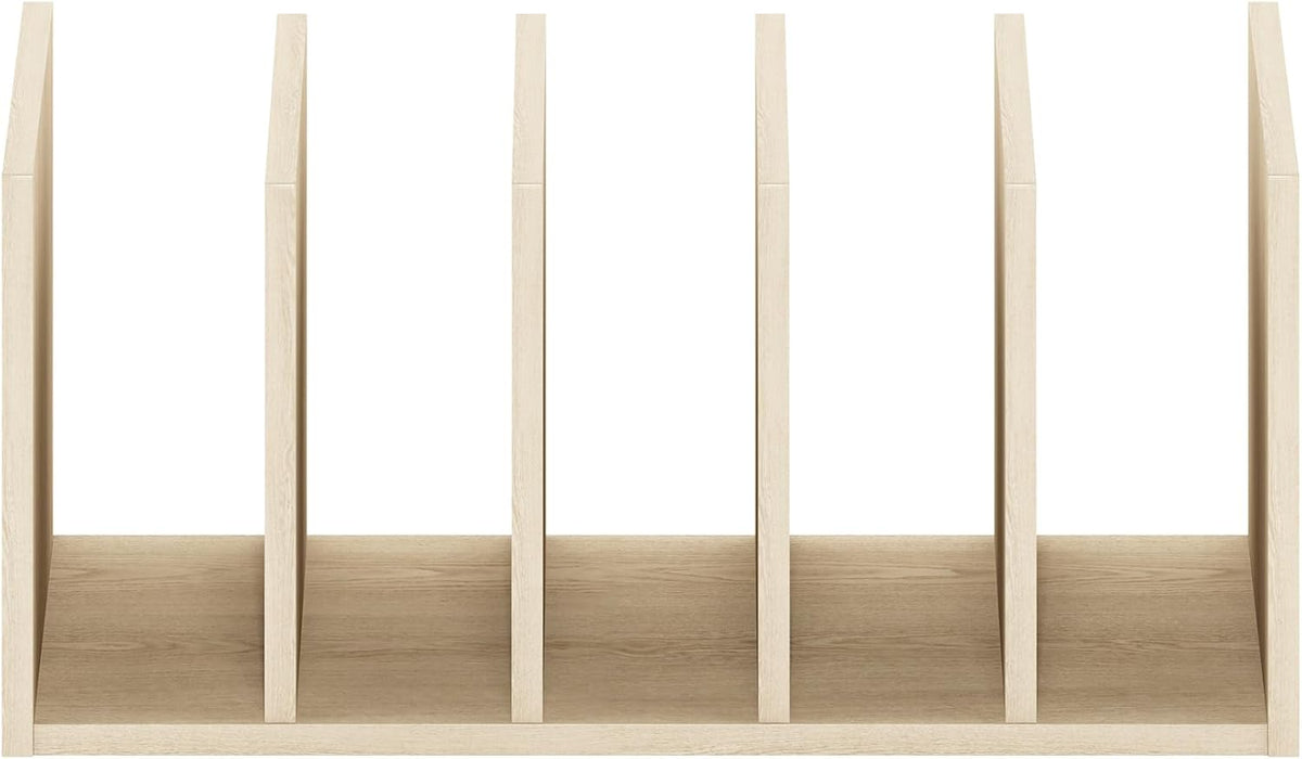 HERMITE Desk File Folder Organizers, 5-Space Vertical Desktop Office Organization Racks, Desk Top Display Book Shelf, for Paper, Office Supplies, Magazine, Bauhaus Oak