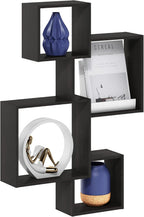 Rossi Interweave Wall Mount Floating Cube Shelf, Set of 4, Espresso