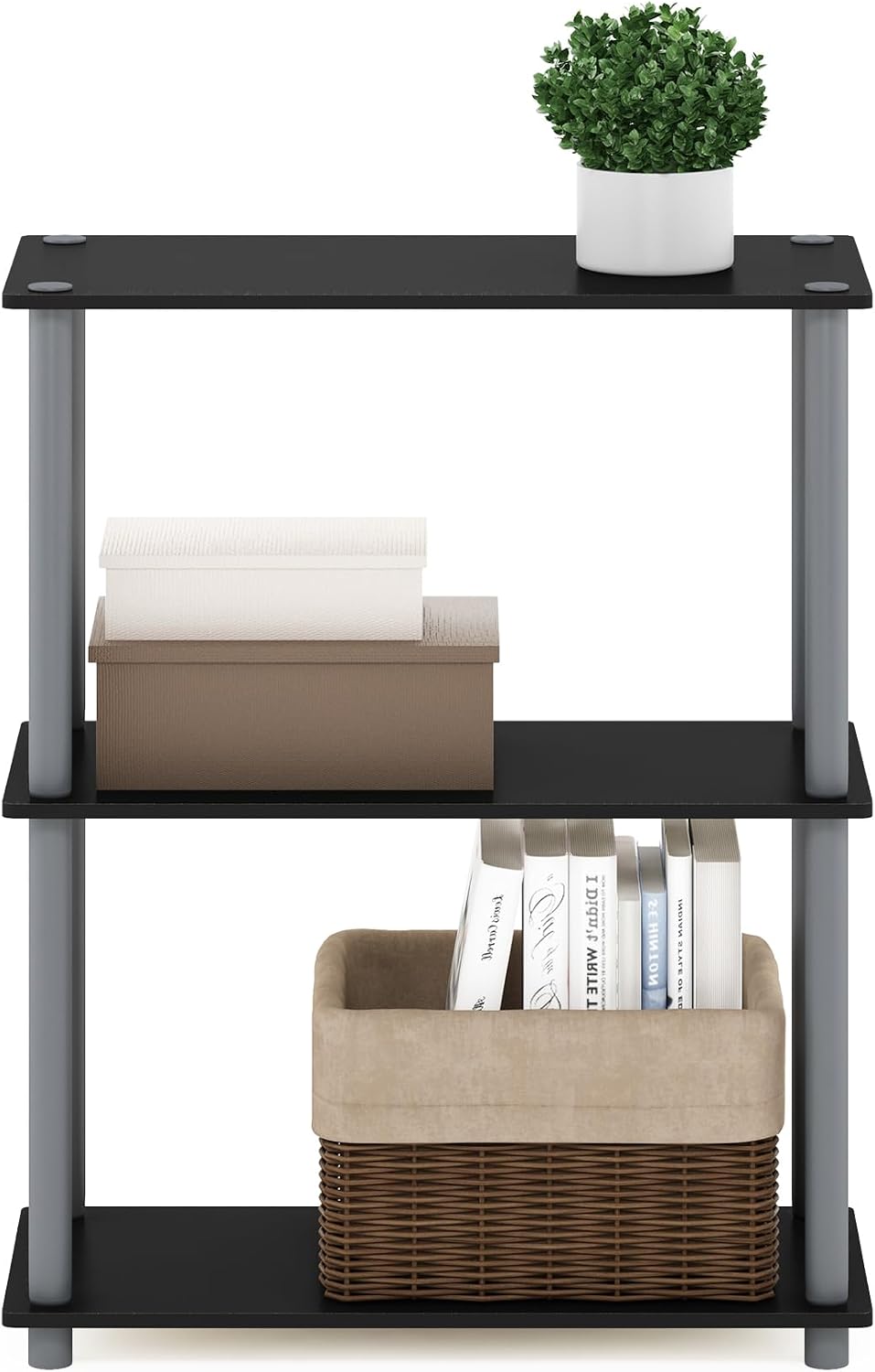 Turn-N-Tube Storage Shelves, 3-Tier Book Shelf, Corner Shelf, Toolless Open Shelves, for Organization and Storage, Living Room, Bedroom, Entryway, Laundry, Black