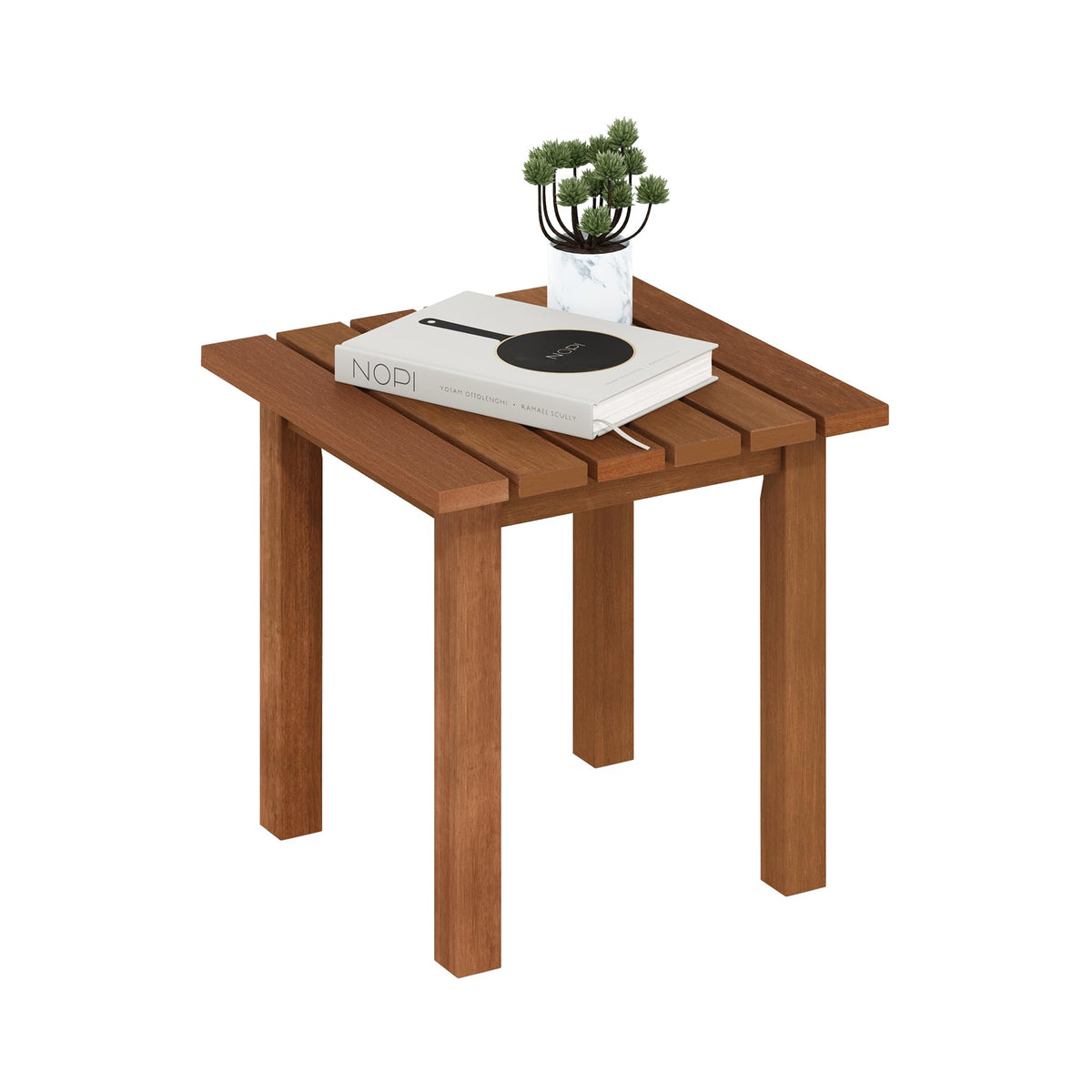 2-Tier Outdoor Patio Table with Open Shelf, Natural