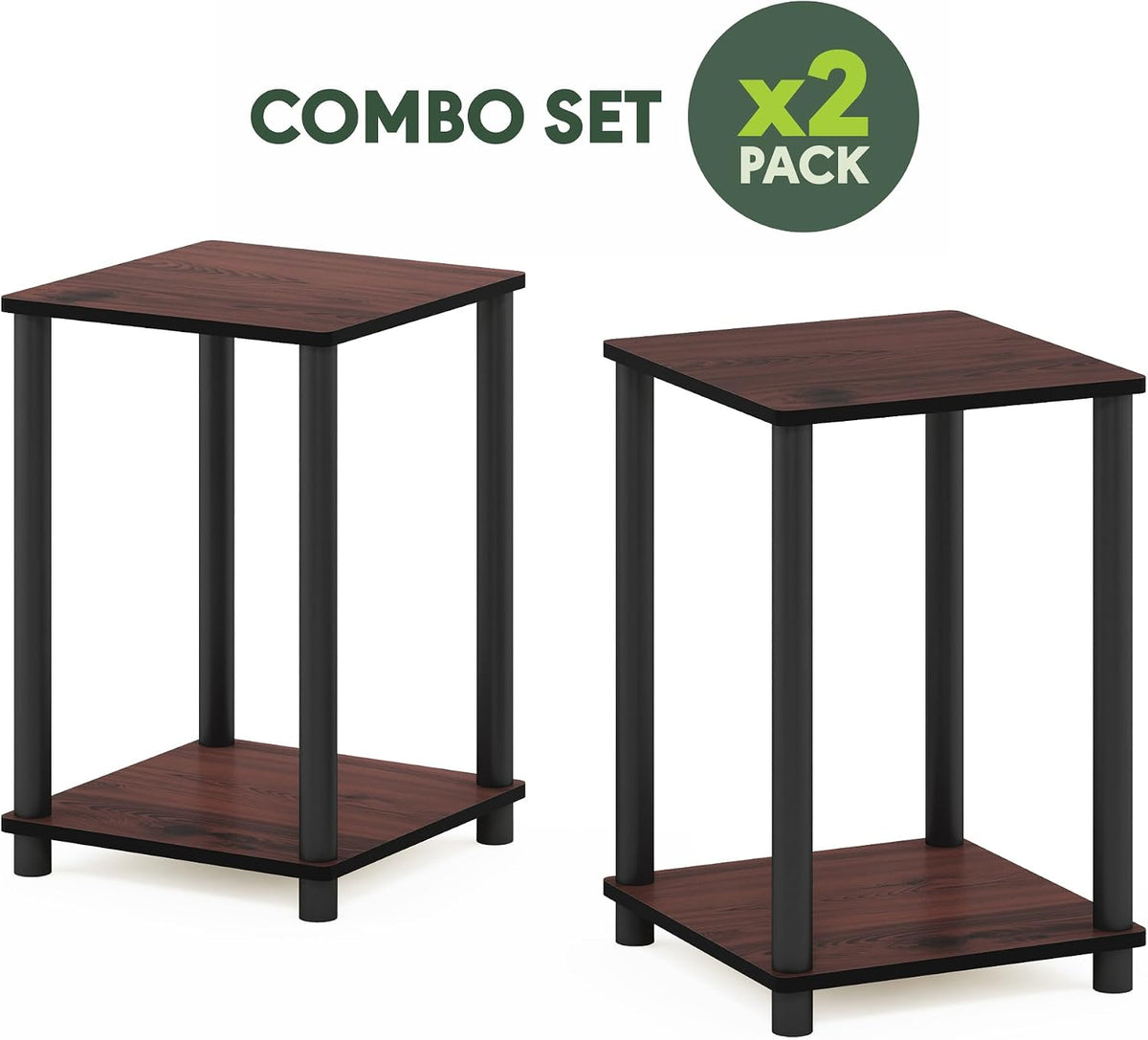 Turn-N-Tube Night Stand Set of 2, 2-Tier Nightstand, Dark Cherry