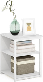 CAMNUS Side Table, 2-Tier Modern Metal Frame End Table with Open Shelf, Night Stand, Bedside Table, for Living Room, Bedroom, White